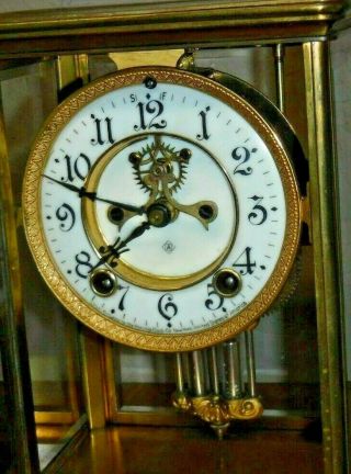 ANSONIA BRASS 8 DAY CRYSTAL REGULATOR CHIME CLOCK OPEN ESCAPEMENT c1890 7