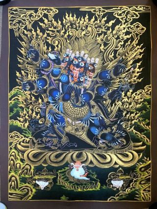 Rare Masterpiece Handpainted Tibetan Vajrakilaya Thangka Painting Chinese Buddha