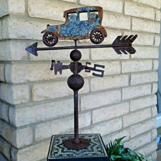 Antique Car Weather Vane Primitive Folk Art Directional Arrow For Lightning Rod