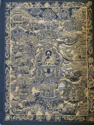 Rare Masterpiece Handpainted Tibetan Buddha Life Thangka Painting Chinese