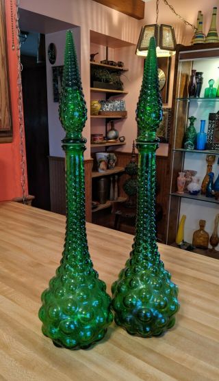 Mid Century Italian Bubble Glass Genie Bottles Green
