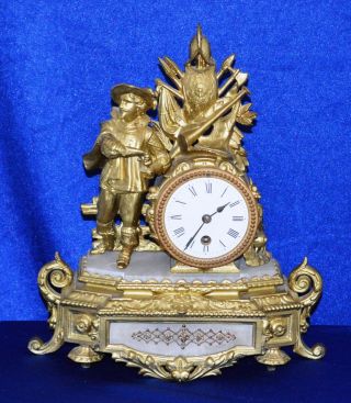 Antique French Gilt Spelter & Alabaster Mantle Clock