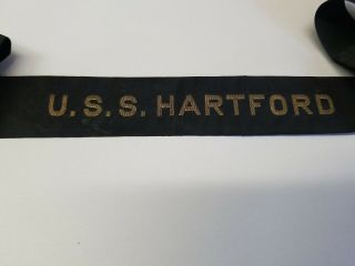 Rare Civil War Ship USS Hartford Flagship 1858 Hat Tally Ribbon 1865 2