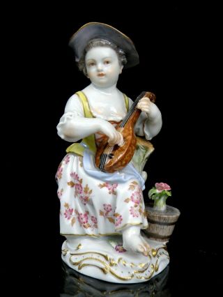 Meissen Antique Figurine Young Girl Playing Mandolin