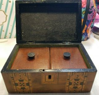 Antique Inlaid Wood Jewelry Tea Box 4