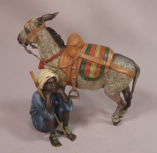 Antique Bergman Vienna Bronze Seated Boy With Donkey