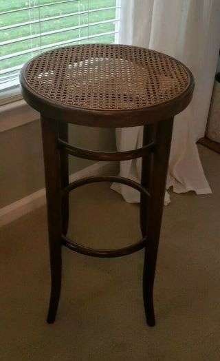 Thonet Style Bentwood Cane Stool Vintage Table Plant Stand Mid Century 2