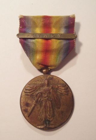 Vintage Ww I Victory Medal With Italy Bar