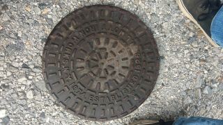 Antique J.  L.  Mott Cast Iron Coal Chute Lid / Manhole Cover York 1874