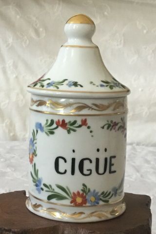 Antique Limoges Porcelain Apothecary Jar Gilt Flowers Hand Painted