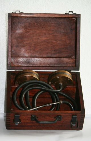 Vintage Geophone Leak Detector,  With Wood Carrying Case,