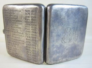 Antique 1902 - 1923 English Sterling Silver Cigarette Case Engraved Hms Ships Wwi