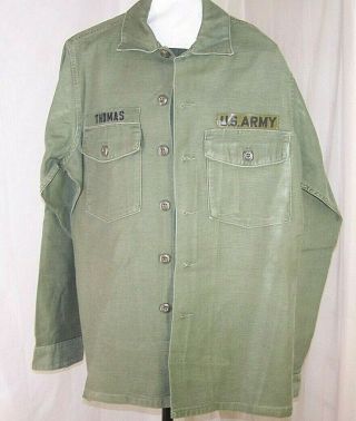 Vietnam Us Army Og - 107 Cotton Sateen Fatigue Shirt Jacket 13 1/2 X 35 1969