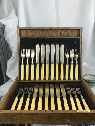 Antique Chinese Silver Plated Fork And Knife 24 Set