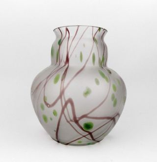 Antique 1900s Art Nouveau Kralik Iridescent Glass Vase Bohemian Art Green Spots