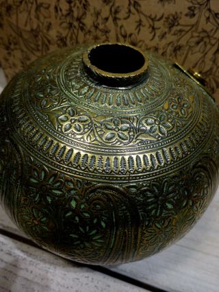 Early Antique Engraved Brass Hookah Base Lahore Mughal India Islamic Altered