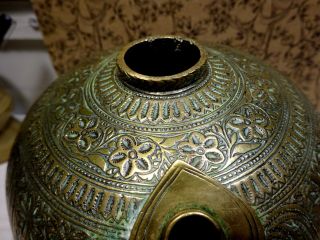 EARLY ANTIQUE ENGRAVED BRASS HOOKAH BASE LAHORE MUGHAL INDIA ISLAMIC altered 5