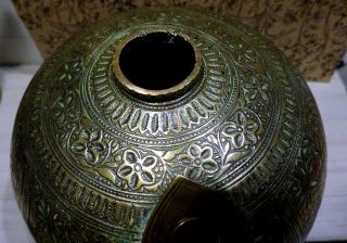 EARLY ANTIQUE ENGRAVED BRASS HOOKAH BASE LAHORE MUGHAL INDIA ISLAMIC altered 7