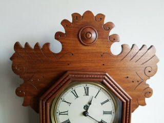 Antique Waterbury Carved Oak Gingerbread Parlor Mantel Clock Keys 5