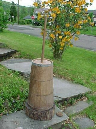 19thc Primitive Floor Style Country Wooden Butter Churn 25 " X 11 "
