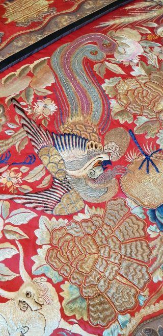 Antique Oriental/Chinese hand embroidered silk panel/wall hanging. 11