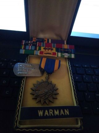 Named Vietnam Air Medal/ Ribbon Rack /dog Tag / Coffin Box Real Thing