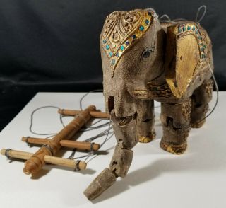 Vintage Elephant Marionette Puppet Large Solid Wood Wooden Hand Carved Figurine