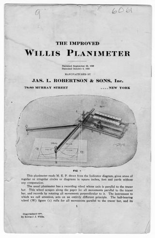 Improved Willis Planimeter,  with Instructions,  S/N 6061 12