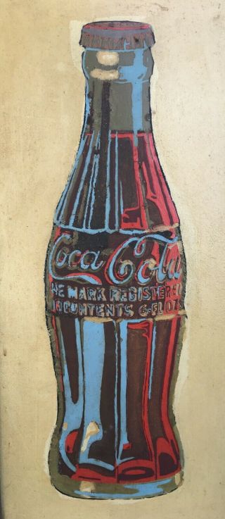 Hand - Painted Enameled Coca Cola Coke Bottle On Tin Folk Art Sign In Frame 18X36 2