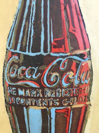 Hand - Painted Enameled Coca Cola Coke Bottle On Tin Folk Art Sign In Frame 18X36 4