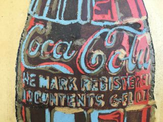 Hand - Painted Enameled Coca Cola Coke Bottle On Tin Folk Art Sign In Frame 18X36 5