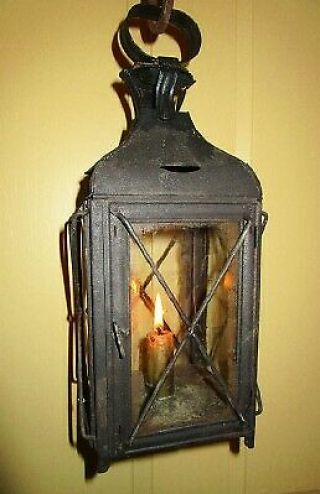 Early Antique Candle Lantern With Wavy / Bubbly Glass