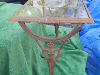 Rare Antique/Vintage Seville Studios Art Deco Cast Iron Nude Lady Table W/Glass 2
