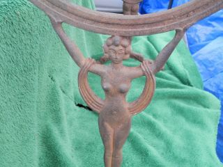 Rare Antique/Vintage Seville Studios Art Deco Cast Iron Nude Lady Table W/Glass 3