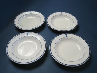4 Vintage Us Navy Officer Mess Soup Bowls W Blue Fouled Anchor By Shenango China