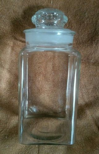 Vintage Dakota Square Candy Jar W/ Ground Glass Lid / Stopper Apothecary Rx