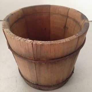 Vintage Antique Primitive Wooden Pantry Box & Wood Bucket 3