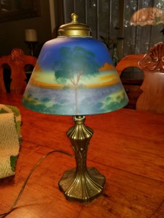 Antique Circa 1910 Reverse Painted Boudoir Lamp