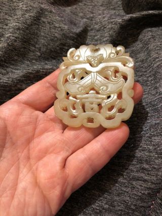 VINTAGE CHINESE WHITE Cream Carved JADE PENDANT 2 