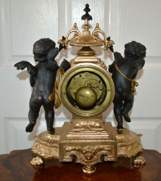 Antique Victorian Gilt Metal & Red Veined Marble Striking French Mantle Clock 5