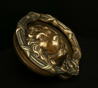 Large Vintage Brass Lions Head Ornate Architectural Decorative Arts Door Knocker