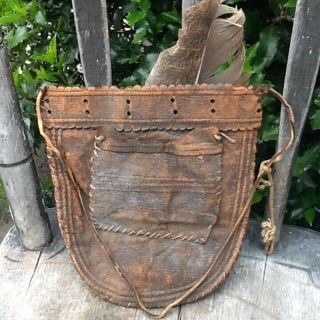 Early Primitive Leather Game Bag Hunting Pouch 1800s Antique