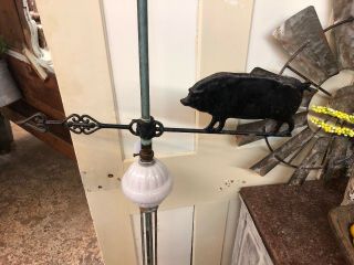 Antique American Weathervane Pig Folk Art Molded Zinc With W.  C.  Shinn Glass