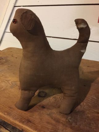 Antique Cloth Stuffed Dog With Glass Eyes 7