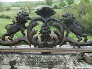 19thc Gothic Oak Carved Lion Pediment