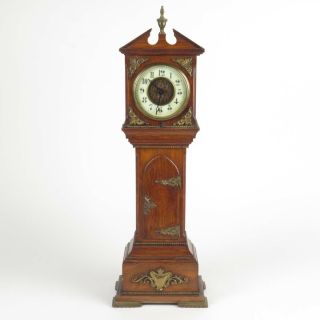 Antique Miniature Grandfather Clock Oak Case
