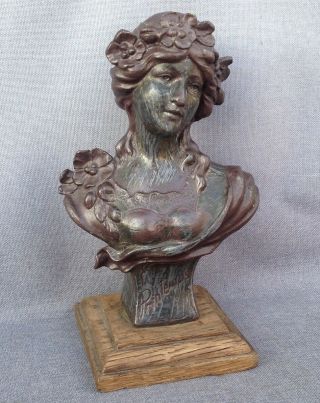 Antique heavy french Art - Nouveau sculpture made of regule early 1900 ' s woman 2