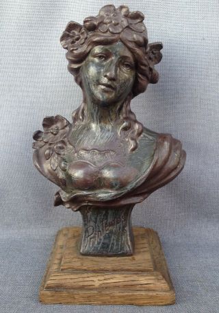 Antique heavy french Art - Nouveau sculpture made of regule early 1900 ' s woman 3