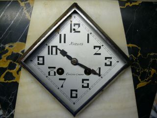 1930 ' s Art Deco Kneuss Chateau Landon French Marble Clock w/ Signed Bronze Lady 2