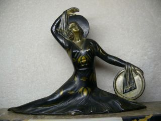 1930 ' s Art Deco Kneuss Chateau Landon French Marble Clock w/ Signed Bronze Lady 3
